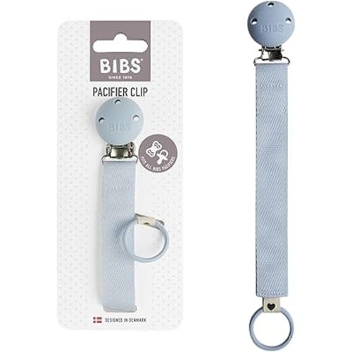 BIBS Pacifier Clip Ribbon - Secure Your Baby's Pacifier with Durable Polyester Webbing and Nickel-Free Metal Clip - Compatible with All BIBS Pacifiers - Dusty Blue