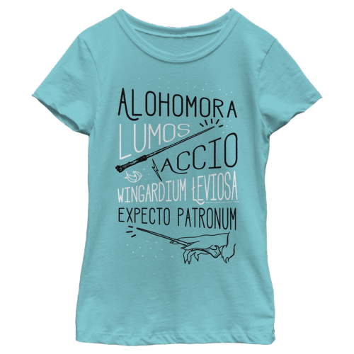 Girl's Harry Potter List of Spells Graphic Tee Tahiti Blue X Small