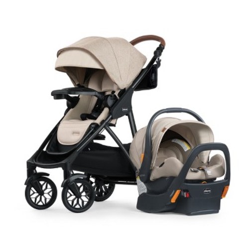 Chicco Corso Primo ClearTex Modular Travel System - Hazelnut: Metal Frame, 58lb, 21.8in Depth, 4lb Min Carseat Weight