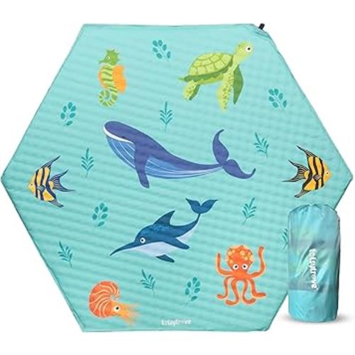 Self Inflating Hexagon Playpen Mat - 52" x 45" Non-Slip Cushioned Portable Play Area - Thick Soft Baby Play Mats for Floor - Easy Care Playmat for Infants and Toddlers - Baby Crawling Mat - Marina