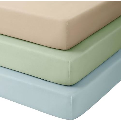 Baby Crib Sheets 3 Pack, Snug Fit Fitted Crib Sheet for Boys Girls, Super Soft Toddler Bed Sheet, Neutral Stretchy Baby Sheet, Breathable & Wrinkle-Resistant, 28x52x8in, Green Blue Apricot