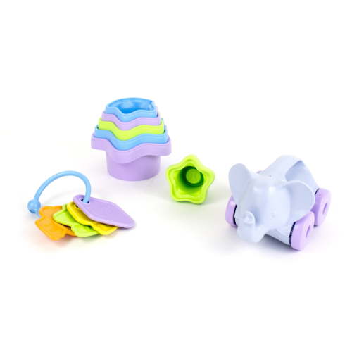 Green Toys Baby Toy Starter Set (First Keys, Stacking Cups, Elephant)