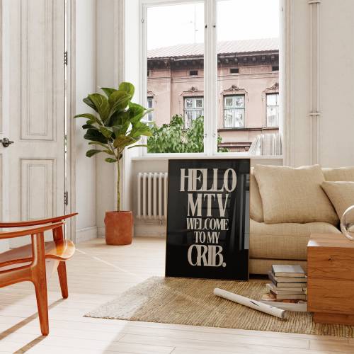 Hello MTV Welcome To My Crib | MTV Wall Art | Nostalgia Print | Aesthetic Wall Art | Typography Print | Black Wall Art | Trendy Wall Art