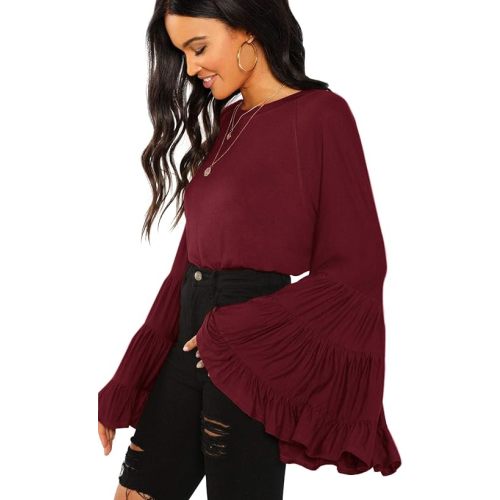 Floerns Women's 70s Western Flowy Bell Sleeve Blouse Tops Shirts