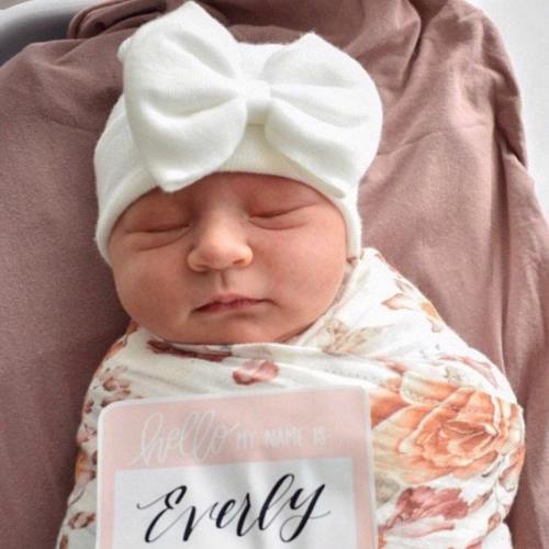 Newborn Hospital Hat: White Double Ply Bow - Baby Girl Shower Gift