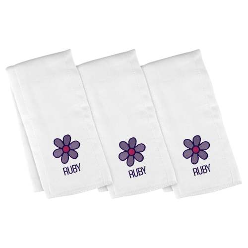 Personalized Basic Burp Cloth 3 Pack with Flower