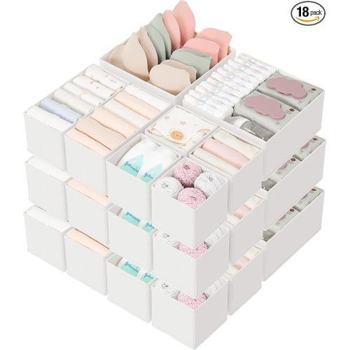 Criusia Drawer Organizers 18-Piece Set, Dresser Organizer for Baby Clothes, Foldable Closet Storage & Drawer Dividers for Underwear, Socks, Nursery, White