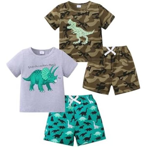Jecson Toddler Boy Clothes Summer Outfits Cotton Short Sleeve T-shirts and Shorts Set 4 Pieces 12Months-5 Years