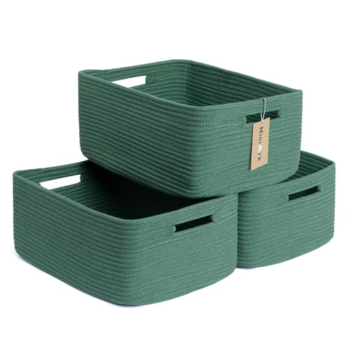 MiniArk Large Storage Baskets for Shelves, Closet Organizers Bins for Clothes Blanket Towels, Baby Nursery, Toy Baskets Box, Woven Rope Baskets, 17 x 13 x 7.5”, 3 Packs Green
