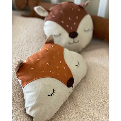 Fox & Deer Head Pillow – Handmade Woodland Animal Cushion,