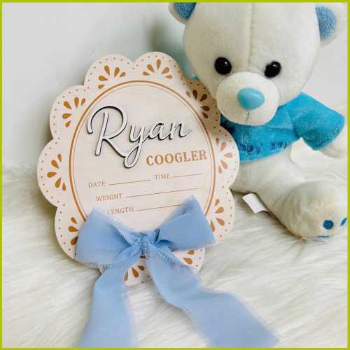 Personalized Baby Birth Stats Sign | Custom Name Plaque with Bow | Newborn Announcement Sign | Nursery Decor | Baby Shower Gift