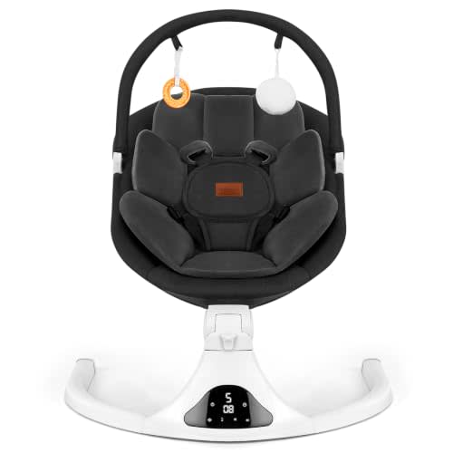 Electric Baby Swing Remote Control Bluetooth Music 5-Speed Black | 5‑point safety harness, machine washable pad, 12 melodies & Bluetooth, 8/15/30 mins timer, indoor/outdoor use, safety lock