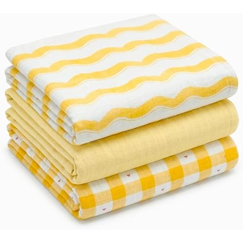NINTARABABY Muslin Swaddle Blankets for Newborns, 3 Pack Multipurpose 100% Organic Cotton, Ultra Soft Breathable Receiving Blanket 39 x 39 inches, Swaddle Wrap for Baby Boys & Girls