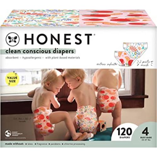 The Honest Company Clean Conscious Diapers | Plant-Based, Sustainable | Just Peachy + Flower Power | Super Club Box, Size 4 (22-37 lbs), 120 Count