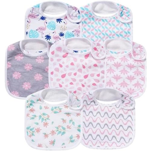 7 Pack Baby Cotton Absorbent Bibs for Drooling Teething