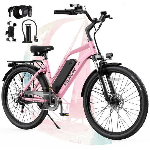 VARUN Electric Bike, 24" EBike with 750W Peak Motor, 48V 374.4Wh Removable Battery, 20+MPH, 7-Speed Gears, Includes Bike Pump, Phone Holder & Bike Lock - Electric Bicycle for Adults, UL2849