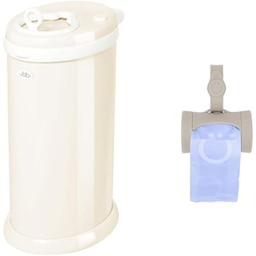 Ubbi Steel Diaper Pail and On-The-Go Bag Dispenser with Retractable Mechanism for Baby Travel