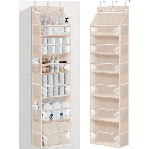 STORAGE MANIAC Over the Door Organizer Large Capacity Hanging Organizer, Clear Deep Pockets Behind Door Closet Organizer and Storage for Nursery, Bathroom, Bedroom, Pantry, 1 Pack Oat Beige