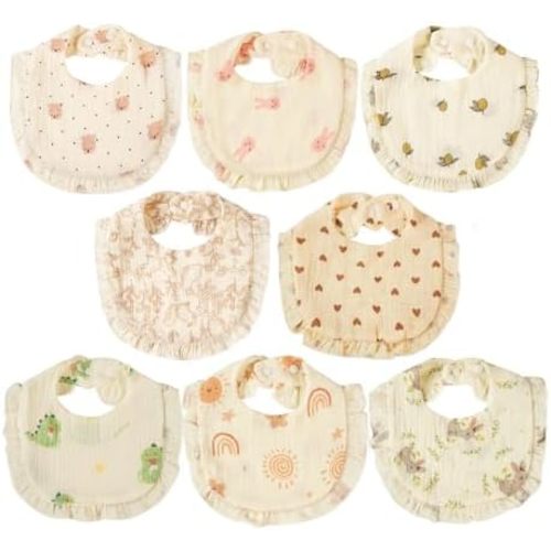 [Baby Ruffled Bibs 8pcs/Pack Baby Ruffled Bibs Solid Rainbow Print Saliva Towel Newborn Boys Girls Feeding Burp Cloths