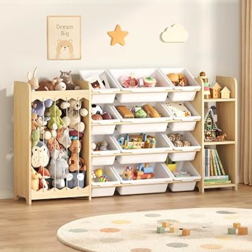 Kids Toy Storage Organizer with Bookshelf and Stuffed Animal Storage