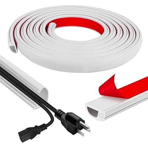 Cord Wall Cover, 118in Self-Adhesive Wire Covers for Cords on Wall, Extension Cable Hider for Floor, Mounted Tv, Home and Office Cavity 0.63" Wx0.31 H (White)