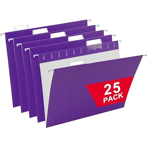Purple Hanging File Folders,25 Packs Letter Size File Folder,Designed for Bulky Files,Filing Cabinet,1/5 Adjustable Tabs for Office,School,Home