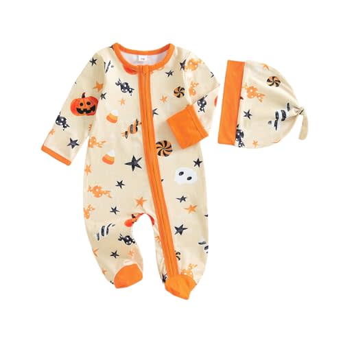 Newborn Baby Boy Footies Zipper Footed Romper One Piece Jumpsuit Hat | Halloween/Thanksgiving/Christmas Themed, Baby Boy Zipper Footies, Zip up Jumpsuit, for Photo Shoot/Holiday/Baby Shower Gifts