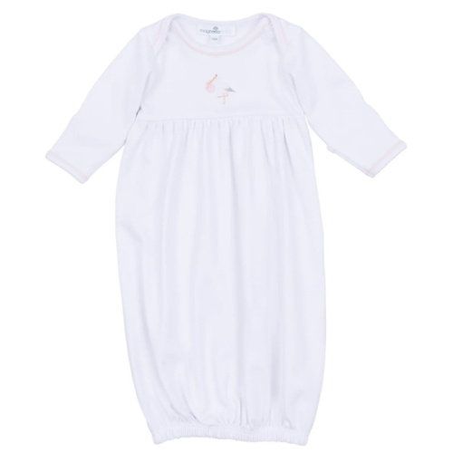 Baby Girl Gown - Pima Cotton Vintage Stork - Magnolia Baby