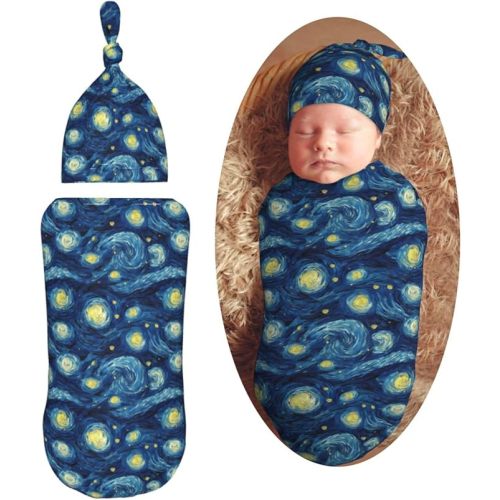 Starry Sky Starry Night Newborn Swaddle Blankets Hat Sets Soft Baby Receiving Blanket Swaddle Sack for Baby Shower Infant Boy Girl Gift