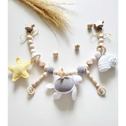 New mom gift basket Sea Stroller chain Pram garland Wooden Stroller mobile toy for New Baby shower gift, Crochet Seaturtle Seashell Starfish