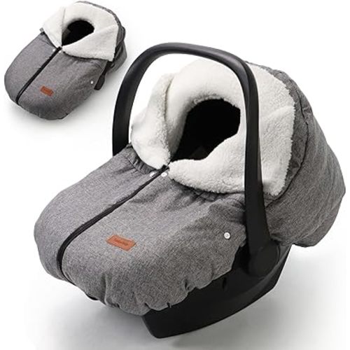 Winter Car Seat Cover for Baby Car Seat and Stroller, Cold Weather Infant Carseat Canopy, Waterproof and Easy Access, Protect Baby Boys Girls from Cold Wind (Grey)