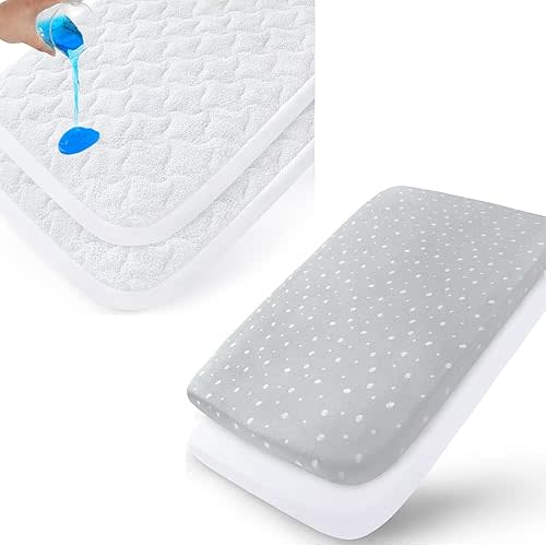 Waterproof Bassinet Mattress Pad Covers and Bassinet Sheets,2 Pack, 18" x 32"