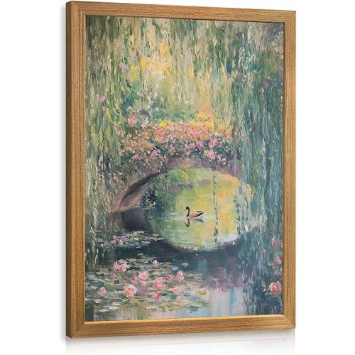 Monet Vintage Mallard Duck Water Lilies Pond Wall Art 12x16 Wood Framed