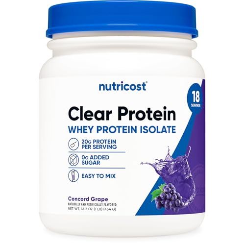 Nutricost Clear Whey Protein Isolate Powder (Concord Grape) 1 LB, GMO-Free | 20g of Protein, 0g Added Sugar, Gluten-Free