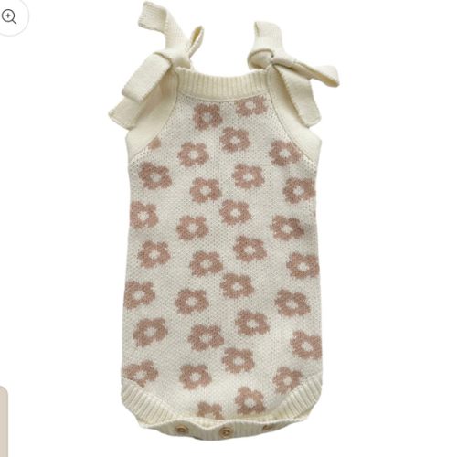 Organic Knit Romper - Mocha Daisy - 12-18 Months - Harp Angel Boutique