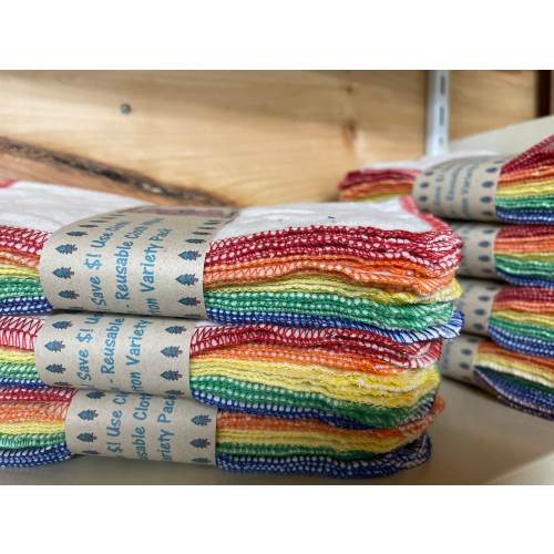MamaBear Large Organic Unbleached Cotton Flannel Reusable Cloth Wipes, Napkins Unpaper - Set of 10 - Rainbow or Natural Trim Options