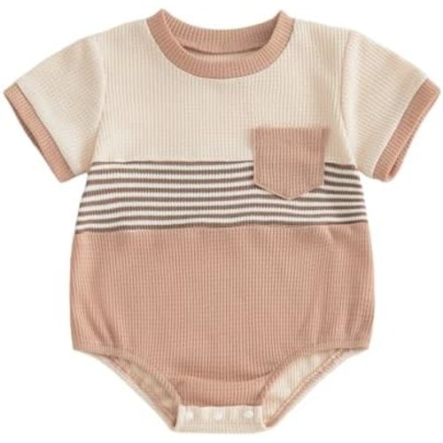 VISGOGO Unisex Baby Boy Girl Striped Romper Waffle Short Sleeve Bubble Oversized Romper Bodysuit Summer Onesie Clothes