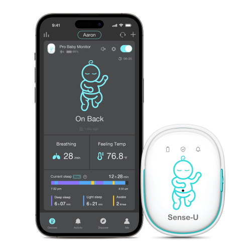 Sense-U Pro Baby Movement Monitor with Arousal Vibration, Movement/Rollover/Overheating Alerts, Audible & App Notifications, Easy Clip-On Design, Smart Sleep Monitor