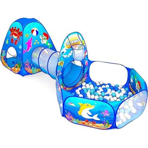 3PC Kids Ball Pits for Toddlers with Kids Play Tent, Tunnel for Baby, Children Pop Up Indoor/Outdoor Playhouse Toy for Boys and Girls, Best Birthday Gifts for 3 4 5 Years Old