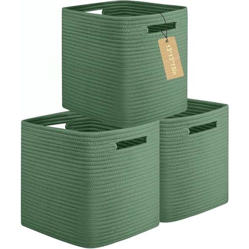 OIAHOMY Storage Cubes, 13 Inch Cube Storage Organizer, Collapsible Storage Bins, Baskets for Organizing, Storage Bins for Shelves-Green, 3-PACK