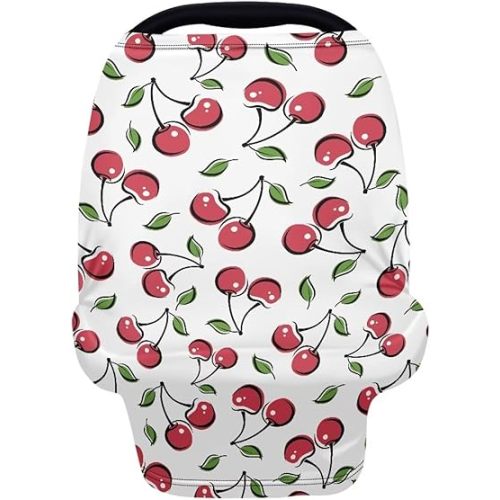 LedBack Car Seat Cover for Babies Baby Stuff Nursing Breastfeeding Cover, Soft Breathable Baby Carseat Canopy, Cherry Pattern