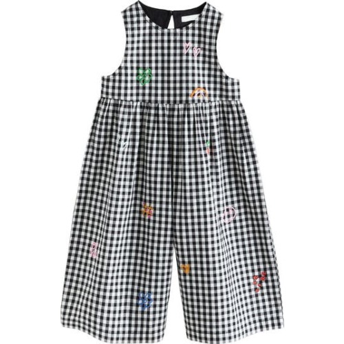 Kids' Gingham Embroidered Wide Leg Jumpsuit, 2-3Y