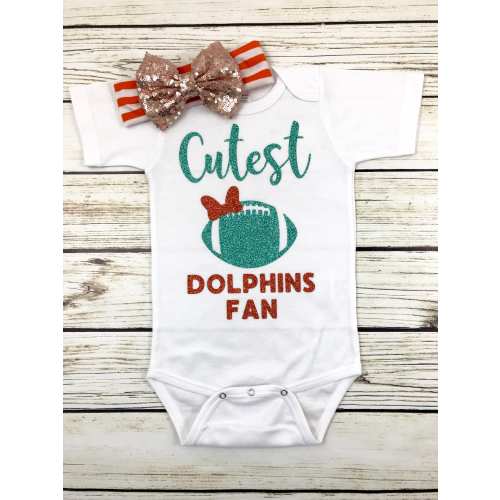 Cutest Dolphins Fan Football Bodysuit Outfit For Baby Girl