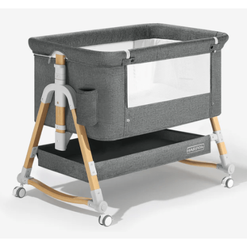 HARPPA Cuddly 3-in-1 Baby Bassinet Bedside Sleeper for Reflux | Attaches to Bed, Adjustable 5 Heights, Non-Toxic & CPSC Certified | Sturdy Aluminum Frame, Portable Wheels, Tool-Free Setup, Gentle Rocking | Perfect for Newborns, Infants, Small Spaces & Saf
