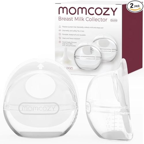 Momcozy Breast Milk Collector, Milk Collectors for Breastfeeding, Reusable Breast Milk Shells, Silicone Catcher with More Fit & Soft (3oz/90ml, 2 Counts)