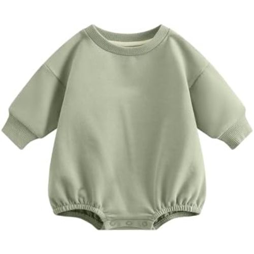 Bafeicao Baby Boy Girl Sweatshirt Romper Organic Cotton Solid Color Long Sleeve Bubble Romper Oversized Warm Fall Winter