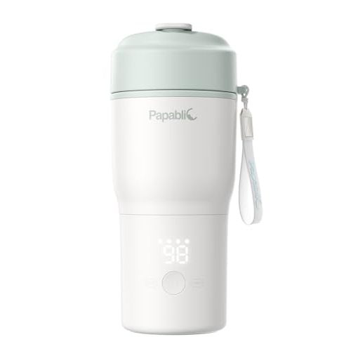 Papablic Portable Bottle Warmer for Home & Travel — 85W Fast Heating, Built-in Sterilizer, 4 Temp Settings, 6 Feeds per Charge, 3-Inch Wide Mouth, Fits Car Cup Holder