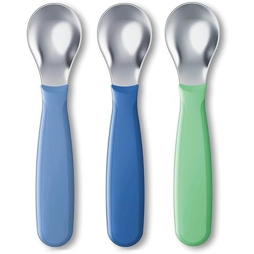 NUK Kiddy Cutlery Spoons, 3 Pack, 18+ Months Blue & Green