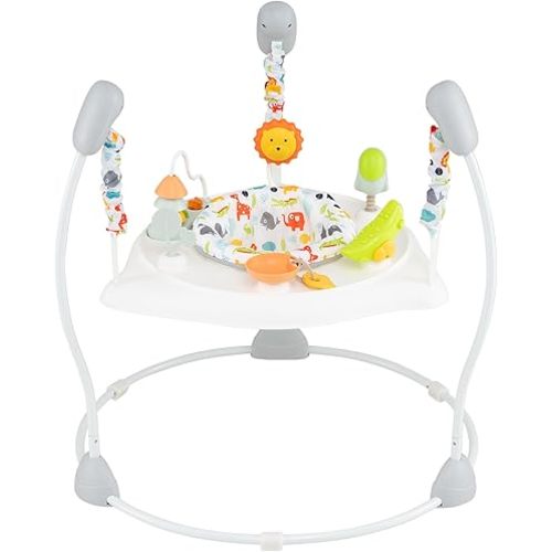 BABY JOY Baby Activity Center, Baby Jumpers and Bouncers with Music, 360° Rotating Seat, 3 Adjustable Heights, Montessori-Inspired Activity Center for Baby 7-15 Months (White)