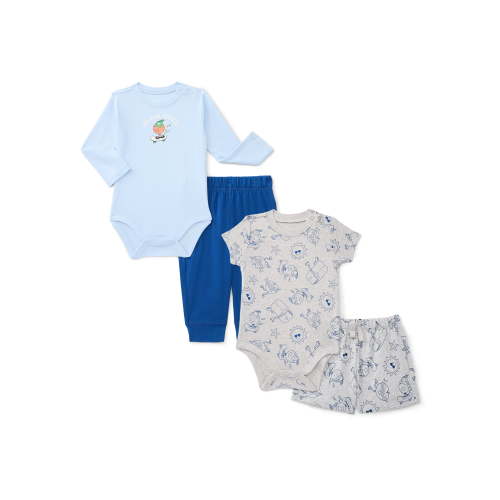 Wonder Nation Baby Boys Bodysuits, Shorts and Pants Outfit Set, 4-Piece, Sizes 0-24 Months